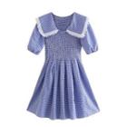 Lace Trim Collar Gingham Mini A-line Dress
