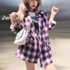 Long-sleeve Double-breasted Plaid Coat