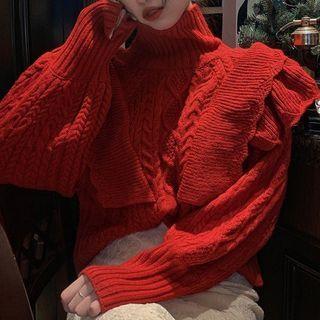 Ruffle Sweater Red - One Size