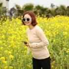 Turnover-cuff Rib-knit Top
