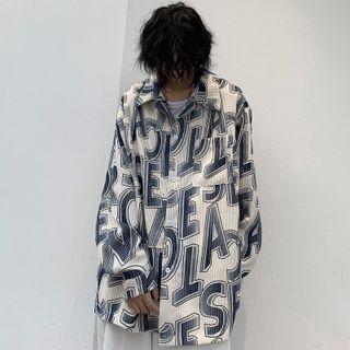 Lettering Print Corduroy Shirt