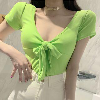 V-neck Bow Accent Short-sleeve T-shirt