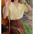 Short-sleeve Collar Ruffle Trim Blouse