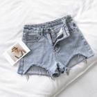 Distressed High-waist Denim Hot Pants