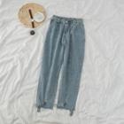 Belted High-waist Straight-cut Jeans