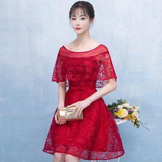 Cape Sleeve A-line Lace Cocktail Dress