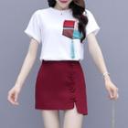 Set: Short-sleeve Tasseled T-shirt + Mini Pencil Skirt