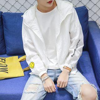Smiley Face Embroidered Hooded Windbreaker