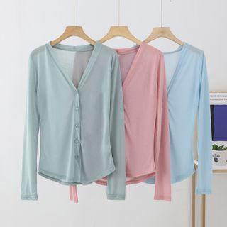 Long-sleeve Button-front Light Cardigan
