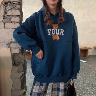 Long-sleeve Bear Embroidered Hoodie / Plaid Sweatpants