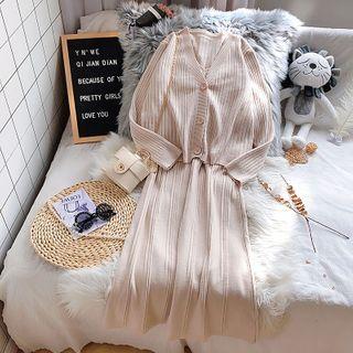 Set: Ribbed Cardigan + Midi Knit Tank Dress