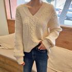 Open-placket Cable-knit Sweater Ivory - One Size