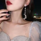 Moon Faux Crystal Asymmetrical Fringed Earring 1 Pair - Silver Steel - Laser - Silver - One Size