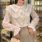 Long-sleeve Collar Lace Top