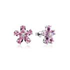 925 Sterling Silver Flower Stud Earrings With Pink Austrian Element Crystal Silver - One Size