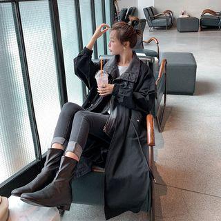 Mock Two-piece Denim Panel Button Coat