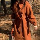 Long-sleeve Double Breasted Trench Coat Caramel - One Size