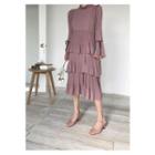 Tie-sleeve Pleated-detail Long Dress