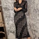 Set: Lace Blouse + Midi Straight-fit Lace Skirt
