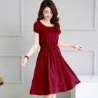 Short-sleeve Scoop Neck A-line Dress