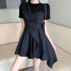 Short-sleeve Irregular Plain Mini A-line Dress