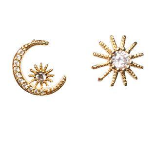 Non-matching Rhinestone Sun Moon & Star Earring 1 Pair - S925 Silver - One Size