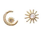 Non-matching Rhinestone Sun Moon & Star Earring 1 Pair - S925 Silver - One Size