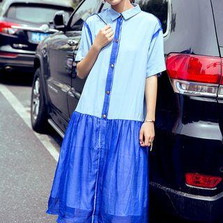 Two Tone Tulle Panel Shirtdress