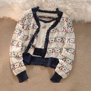 Cherry Jacquard Cardigan / Camisole Top