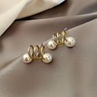 Faux Pearl Stud Earring 1 Pair - Silver Pin - Gold - One Size