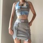 Set: Two-tone Cropped Tank Top + Pencil Skirt