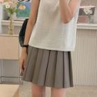 Zip-side Mini Pleat Skirt Brown - One Size