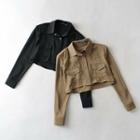 Long-sleeve Pocketed Plain Cropped Jacket