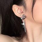 Faux Crystal Heart Alloy Fringed Earring 1 Pair - Silver - One Size