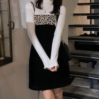 Long-sleeve Top / Spaghetti Strap Paneled Mini A-line Dress