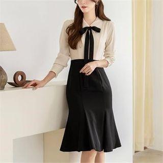 Tie-neck Two-tone Mermaid Dress