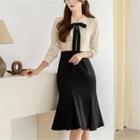 Tie-neck Two-tone Mermaid Dress