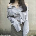 Cold-shoulder Blouse Gray - One Size