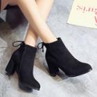 Faux Suede Back Tie Chunky Heel Ankle Boots