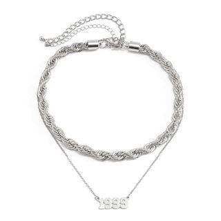 Numerical Pendant Chunky Chain Layered Choker Necklace