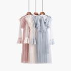 Faux-pearl Ruffled Mesh A-line Dress