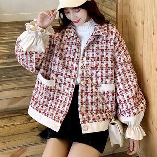 Tweed Plaid Button Jacket
