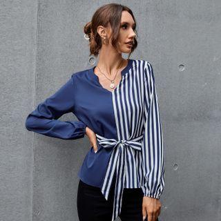Striped Panel Tie-waist Blouse