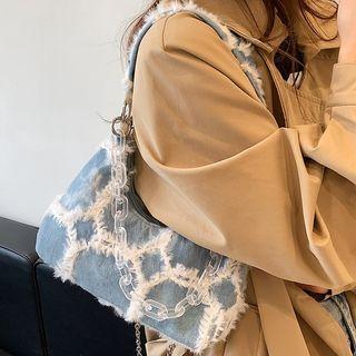Fray Hem Denim Shoulder Bag Blue - One Size