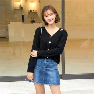 Cutout-shoulder Jewel-button Cardigan