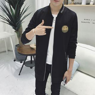 Smiley Face Applique Long Zip Jacket