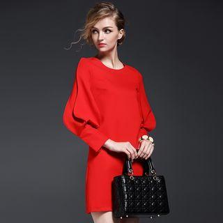 Plain Puff-sleeve Dress