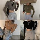 High-neck Skinny Crop T-shirt In 5 Colors