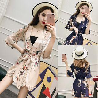 Long-sleeve Floral Chiffon Playsuit