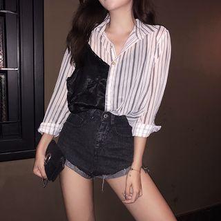 Mock Two-piece Long-sleeve Chiffon Shirt